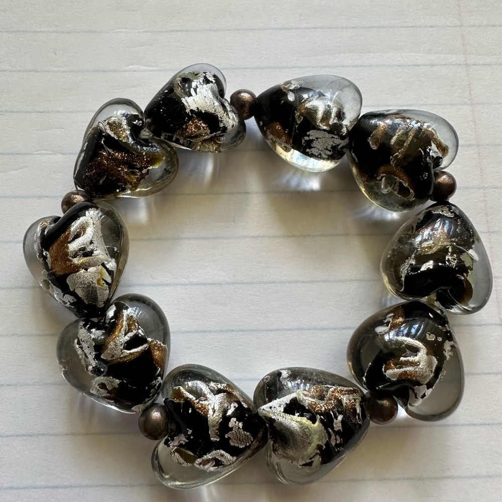 Heart-Shaped Black and Silver Bracelet